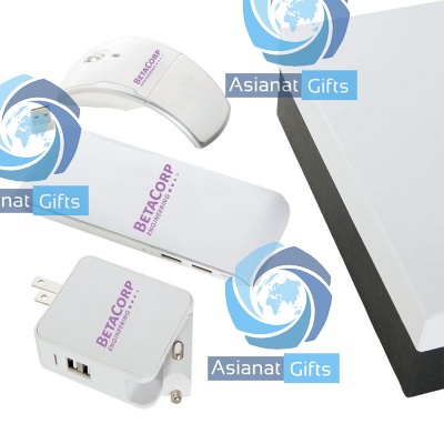 Power Bank, Wireless Mouse, and Wall and Car Charger Gift Set, 12500mAh
